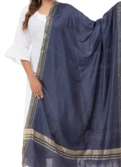 Navy Blue Cotton Slub Weaving Work Dupatta Work Wear