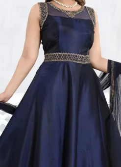 Navy Blue Crepe Anarkali Suit Party Wear