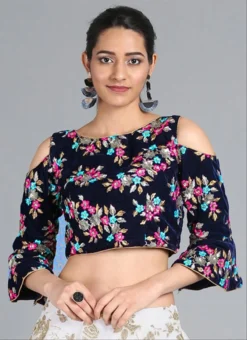 Navy Blue Embroidered Velvet Blouse Party Wear -Mahra Clothing Shop navy blue embroidered velvet blouse BLBS02305251 u