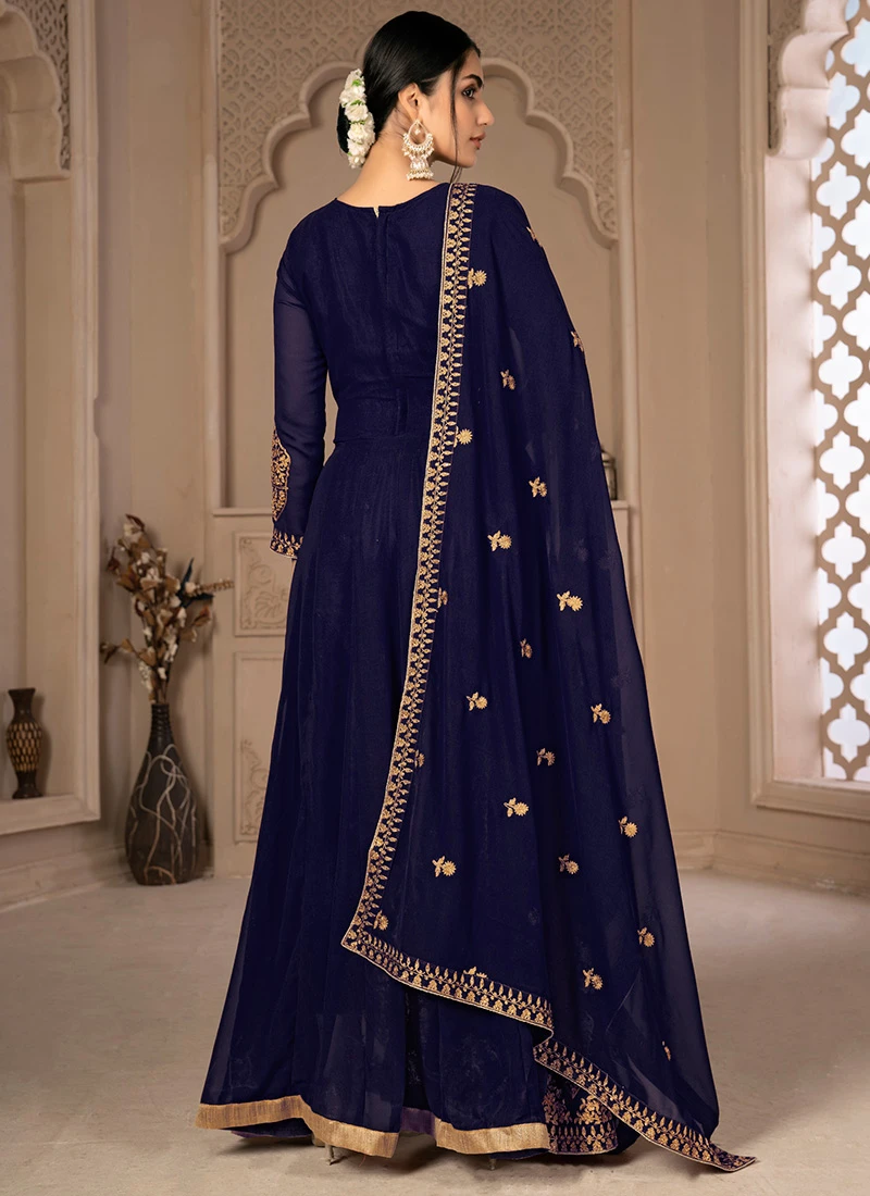 Navy Blue Embroidery Georgette Anarkali Suit Party Wear 4 Navy Blue Embroidery Georgette Anarkali Suit Party Wear - Image 4