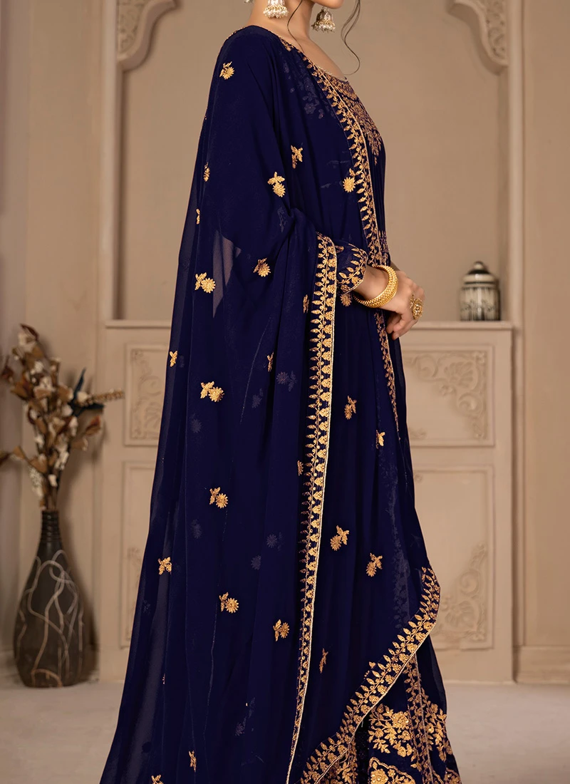 Navy Blue Embroidery Georgette Anarkali Suit Party Wear 1 Navy Blue Embroidery Georgette Anarkali Suit Party Wear