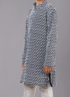 Navy Blue Georgette Embroidery Kids Kurta Pyjama Party Wear