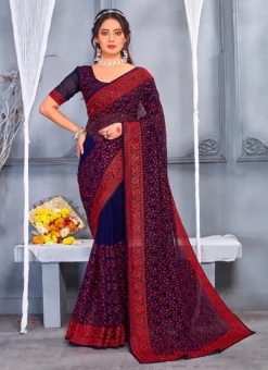 Navy Blue Georgette Embroidery Work Saree Party Wear -Mahra Clothing Shop navy blue georgette embroidery work saree sasun1555 u