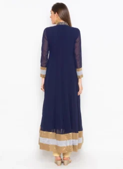 Navy Blue Georgette Stones Work Kurta Straight Pant Set Party Wear -Mahra Clothing Shop navy blue georgette stones work kurta straight pant set krsmnc2067 b
