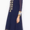 Navy Blue Georgette Stones Work Kurta Straight Pant Set Party Wear