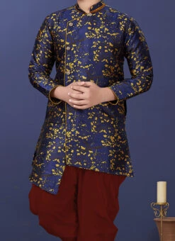 Navy Blue Heavy Silk Indowestern Sherwani Wedding Wear