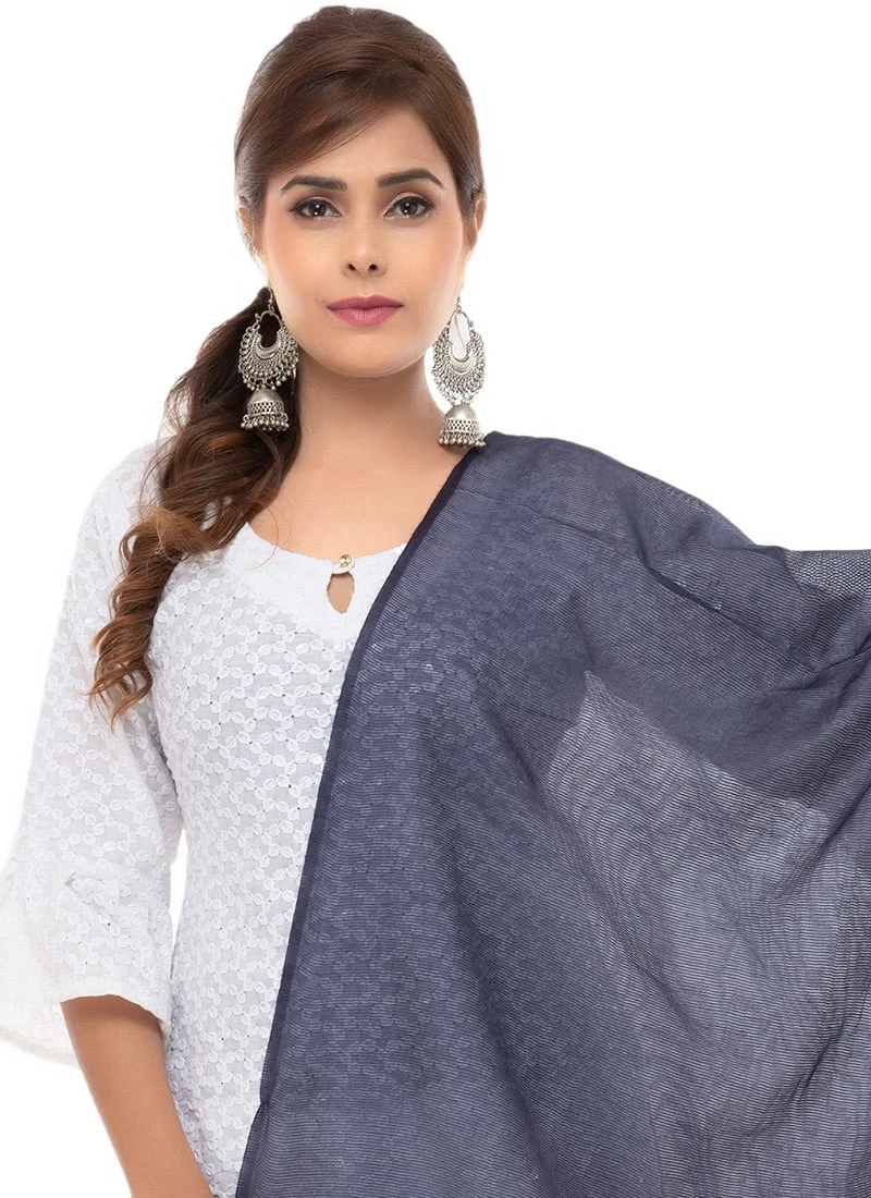Navy Blue Kota Cotton Dupatta Festive Wear 4 Navy Blue Kota Cotton Dupatta Festive Wear - Image 4