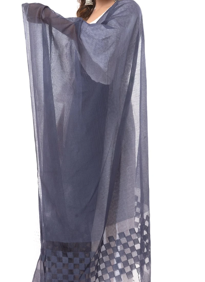 Navy Blue Kota Cotton Dupatta Festive Wear 1 Navy Blue Kota Cotton Dupatta Festive Wear