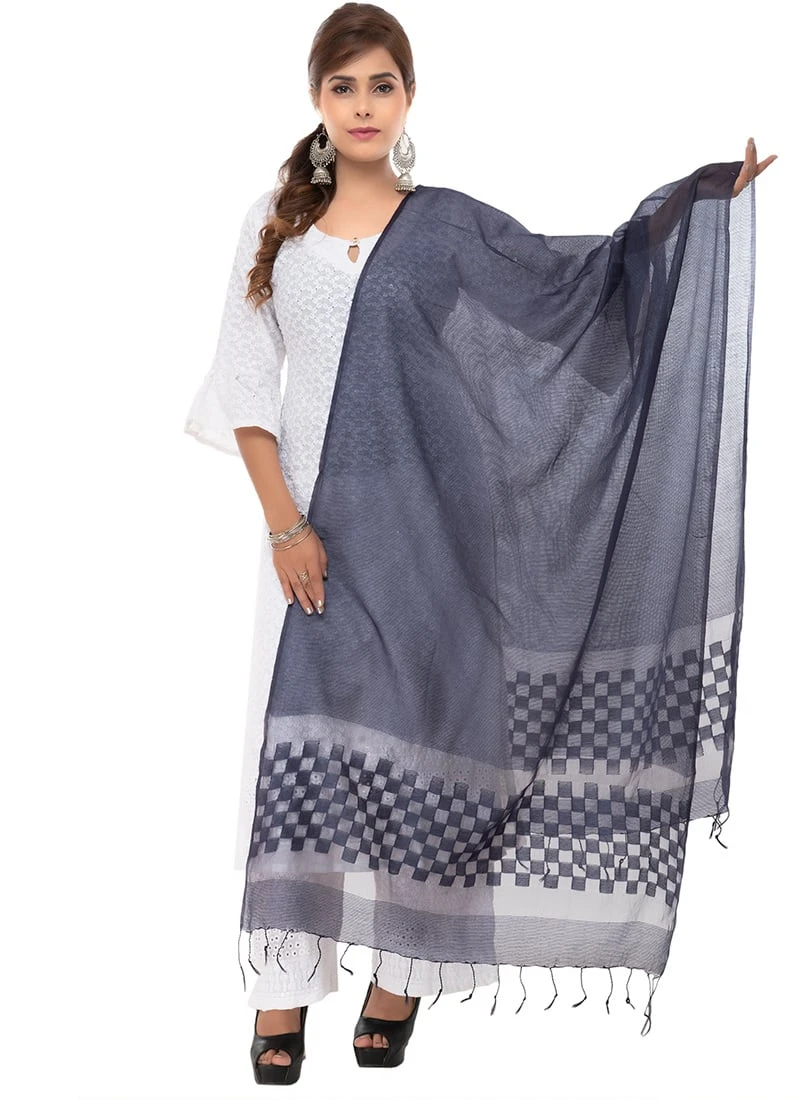 Navy Blue Kota Cotton Dupatta Festive Wear 3 Navy Blue Kota Cotton Dupatta Festive Wear - Image 3