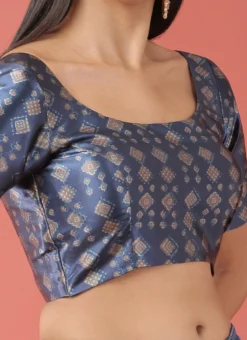 Navy Blue Polyster Printed Readymade Blouse Party Wear