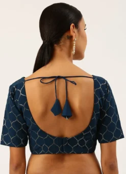 Navy Blue Raw Silk Sequins Work Blouse Party Wear -Mahra Clothing Shop navy blue raw silk sequins work blouse blspfb188nbl b