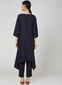 Navy Blue Rayon Slub Kurta Straight Pant Set Work Wear -Mahra Clothing Shop navy blue rayon slub kurta straight pant set krsdvcsvts14 b