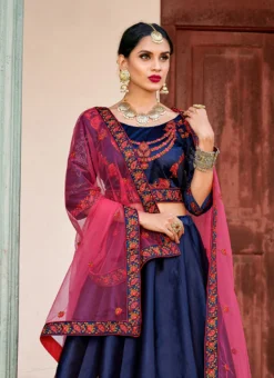 Navy Blue Satin Blend Embroidered Umbrella Lehenga Festive Wear -Mahra Clothing Shop navy blue satin blend embroidered umbrella lehenga ghsad1504 b