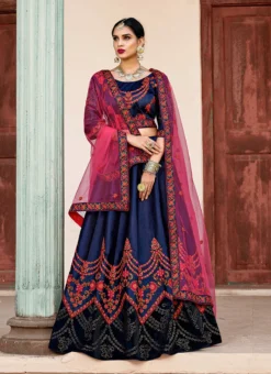 Navy Blue Satin Blend Embroidered Umbrella Lehenga Festive Wear -Mahra Clothing Shop navy blue satin blend embroidered umbrella lehenga ghsad1504 u