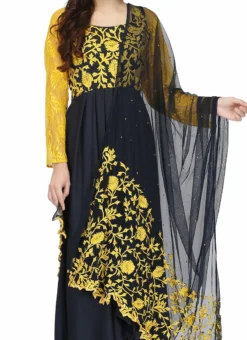 Navy Blue Satin Thread Embroidered Anarkali Suit Party Wear