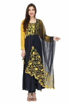 Navy Blue Satin Thread Embroidered Anarkali Suit Party Wear -Mahra Clothing Shop navy blue satin thread embroidered anarkali suit slkifh9966000557 u