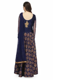 Navy Blue Silk Brocade Anarkali Suit Party Wear -Mahra Clothing Shop navy blue silk brocade anarkali suit slkifh9966000560 b