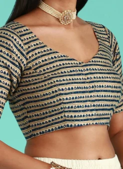 Navy Blue Viscose Rayon Printed Readymade Blouse Party Wear