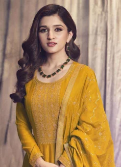 Nidhi Shah Yellow Art Silk Embroidered Anarkali Suit Party Wear -Mahra Clothing Shop nidhi shah yellow art silk embroidered anarkali suit slsrf26584 b