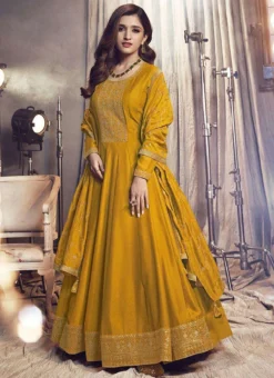 Nidhi Shah Yellow Art Silk Embroidered Anarkali Suit Party Wear -Mahra Clothing Shop nidhi shah yellow art silk embroidered anarkali suit slsrf26584 u