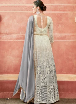 Off White And Grey Faux Georgette Embroidered Gown Party Wear -Mahra Clothing Shop off white and grey faux georgette embroidered gown slska47512039 b