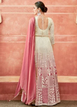 Off White And Pink Faux Georgette Embroidered Gown Party Wear -Mahra Clothing Shop off white and pink faux georgette embroidered gown slska47512035 b
