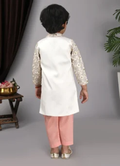 Off White Art Silk Embroidered Kids Boys Achkan Sherwani Party Wear -Mahra Clothing Shop off white art silk embroidered kids boys achkan sherwani kdbdsof1122 b