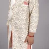 Off White Art Silk Embroidered Kids Boys Achkan Sherwani Party Wear