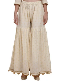 Off White Blended Cotton Sharara Pant Work Wear 6 Off White Blended Cotton Sharara Pant Work Wear -Mahra Clothing Shop off white blended cotton sharara pant wbjsns11 u