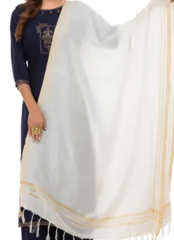 Off White Cotton Slub Weaving Work Dupatta Work Wear