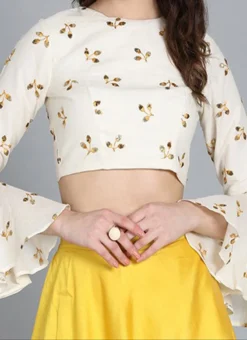 Off White Embroidered Cotton Blouse Festive Wear