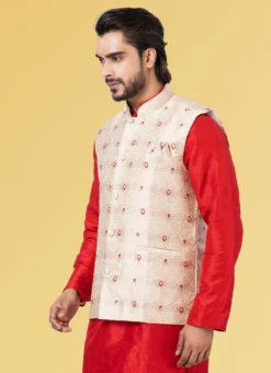 Off White Jacquard Silk Nehru Jacket 5 Off White Jacquard Silk Nehru Jacket -Mahra Clothing Shop off white jacquard silk nehru jacket jmkkvs469 b