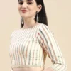 Off White Printed Cotton Blouse Festive Wear
