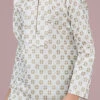 Off White Printed Cotton Silk Boys Kurta Pyjama