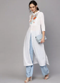 Off White Rayon Kurta Palazzo Set Work Wear -Mahra Clothing Shop off white rayon kurta palazzo set krsdmf905 u