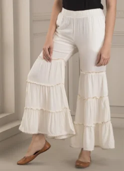 Off White Rayon Sharara Pant Work Wear -Mahra Clothing Shop off white rayon sharara pant wbdmf1116ow u