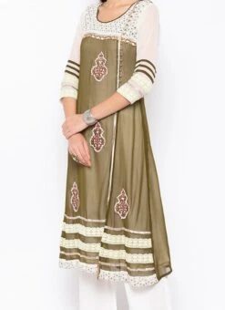 Olive Green Georgette Embroidered Kurta Palazzo Set After Six Wear