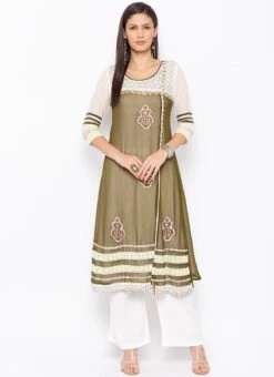 Olive Green Georgette Embroidered Kurta Palazzo Set After Six Wear -Mahra Clothing Shop olive green georgette embroidered kurta palazzo set krsmnc1935ks u