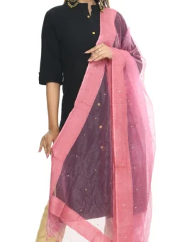 Onion Pink Organza Cotton Stones Work Dupatta Festive Wear