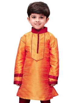 Orange Art Dupion Silk Kurta Pyjama -Mahra Clothing Shop orange art dupion silk kurta pyjama kddmf223 b