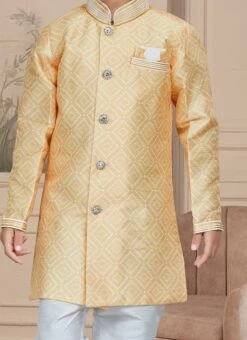 Orange Art Silk Embroidered Sherwani For Boys Festive Wear