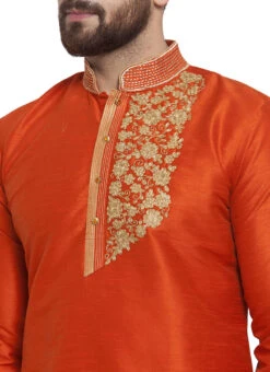 Orange Art Silk Kurta
