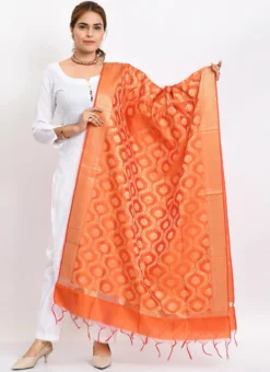 Orange Banarasi Silk Weaving Work Dupatta Work Wear -Mahra Clothing Shop orange banarasi silk weaving work dupatta dpdmimfd156 u