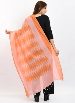 Orange Handloom Cotton Ikkat Printed Dupatta Work Wear -Mahra Clothing Shop orange handloom cotton ikkat printed dupatta dpdmimfd143 b