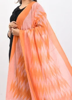 Orange Handloom Cotton Ikkat Printed Dupatta Work Wear
