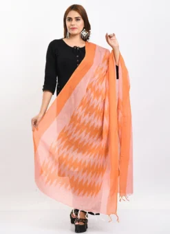 Orange Handloom Cotton Ikkat Printed Dupatta Work Wear -Mahra Clothing Shop orange handloom cotton ikkat printed dupatta dpdmimfd143 u