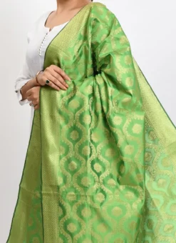Parrot Green Banarasi Silk Weaving Work Dupatta Work Wear