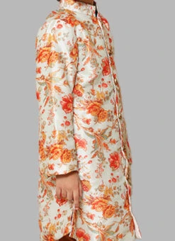 Pastel Blue Silk Printed Kids Boys Classic Sherwani Party Wear