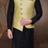 Pastle Yellow Brocade Nehru Jacket