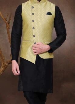 Pastle Yellow Brocade Nehru Jacket